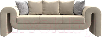 Диван Лига Диванов Волна (микровельвет бежевый/подушки3 микровельвет бежевый/2 велюр серый с узором)