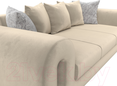 Диван Лига Диванов Волна (микровельвет бежевый/подушки3 микровельвет бежевый/2 велюр серый с узором)