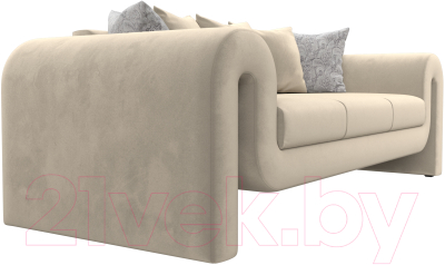 Диван Лига Диванов Волна (микровельвет бежевый/подушки3 микровельвет бежевый/2 велюр серый с узором)
