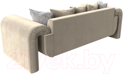 Диван Лига Диванов Волна (микровельвет бежевый/подушки3 микровельвет бежевый/2 велюр серый с узором)