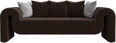 Диван Лига Диванов Волна (микровельвет коричневый/подушки 3 микровельвет коричневый/2 велюр серый)