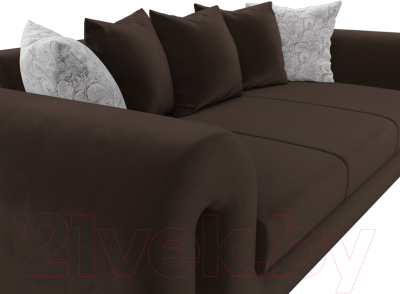 Диван Лига Диванов Волна (микровельвет коричневый/подушки 3 микровельвет коричневый/2 велюр серый)
