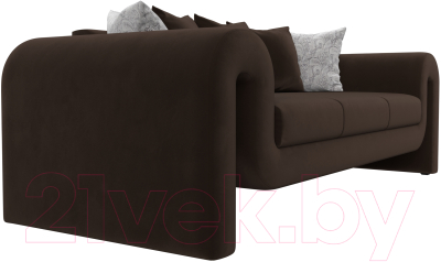 Диван Лига Диванов Волна (микровельвет коричневый/подушки 3 микровельвет коричневый/2 велюр серый)