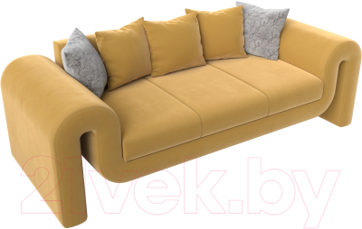 Диван Лига Диванов Волна (микровельвет желтый/подушки 3 микровельвет желтый/2 велюр серый с узором)
