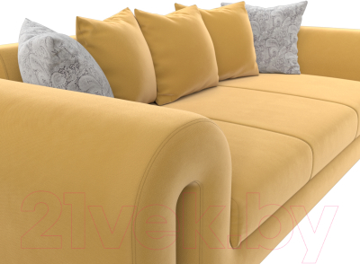 Диван Лига Диванов Волна (микровельвет желтый/подушки 3 микровельвет желтый/2 велюр серый с узором)
