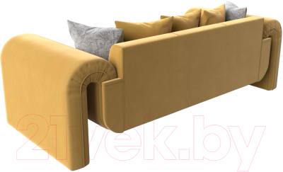 Диван Лига Диванов Волна (микровельвет желтый/подушки 3 микровельвет желтый/2 велюр серый с узором)
