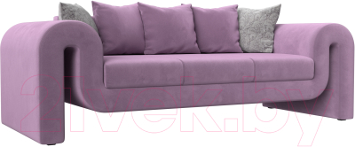 Диван Лига Диванов Волна (микровельвет сиреневый/подушки 3 микровельвет сиреневый/2 велюр серый) - фото