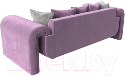 Диван Лига Диванов Волна (микровельвет сиреневый/подушки 3 микровельвет сиреневый/2 велюр серый)