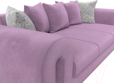 Диван Лига Диванов Волна (микровельвет сиреневый/подушки 3 микровельвет сиреневый/2 велюр серый)