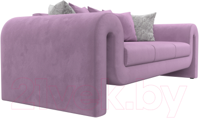Диван Лига Диванов Волна (микровельвет сиреневый/подушки 3 микровельвет сиреневый/2 велюр серый)