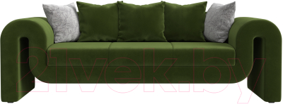 Диван Лига Диванов Волна (микровельвет зеленый/подушки 3 микровельвет зеленый/2 велюр серый)