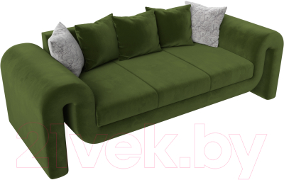 Диван Лига Диванов Волна (микровельвет зеленый/подушки 3 микровельвет зеленый/2 велюр серый)