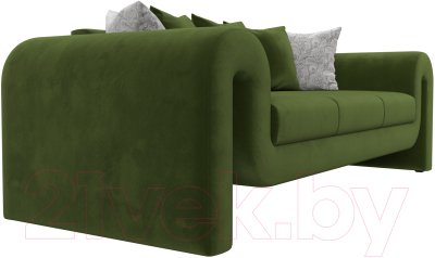 Диван Лига Диванов Волна (микровельвет зеленый/подушки 3 микровельвет зеленый/2 велюр серый)