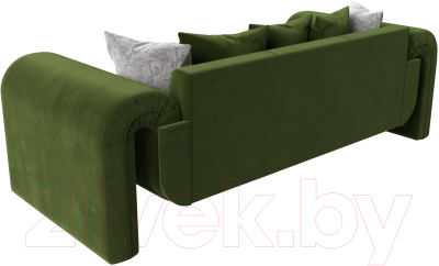 Диван Лига Диванов Волна (микровельвет зеленый/подушки 3 микровельвет зеленый/2 велюр серый)