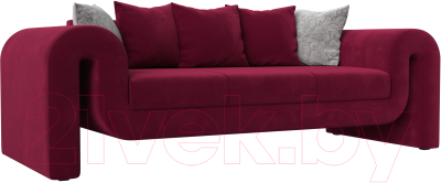 Диван Лига Диванов Волна (микровельвет бордовый/подушки 3 микровельвет бордовый/2 велюр серый) - фото
