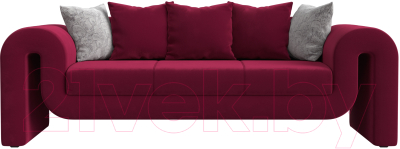 Диван Лига Диванов Волна (микровельвет бордовый/подушки 3 микровельвет бордовый/2 велюр серый)