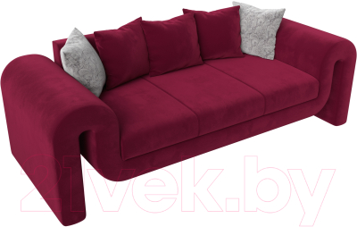Диван Лига Диванов Волна (микровельвет бордовый/подушки 3 микровельвет бордовый/2 велюр серый)