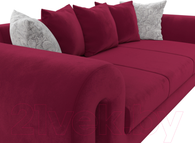 Диван Лига Диванов Волна (микровельвет бордовый/подушки 3 микровельвет бордовый/2 велюр серый)