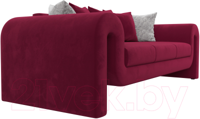 Диван Лига Диванов Волна (микровельвет бордовый/подушки 3 микровельвет бордовый/2 велюр серый)