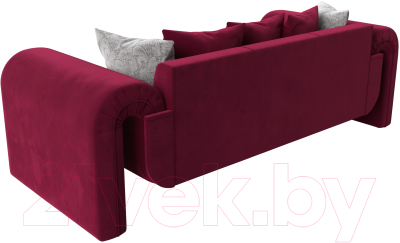 Диван Лига Диванов Волна (микровельвет бордовый/подушки 3 микровельвет бордовый/2 велюр серый)