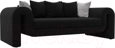 Диван Лига Диванов Волна (микровельвет черный/подушки 3 микровельвет черный/2 велюр серый) - фото
