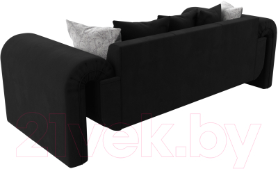 Диван Лига Диванов Волна (микровельвет черный/подушки 3 микровельвет черный/2 велюр серый)