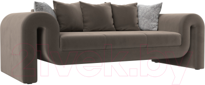 Диван Лига Диванов Волна (велюр коричневый/подушки 3 велюр коричневый/2 велюр серый с узором) - фото