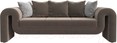 Диван Лига Диванов Волна (велюр коричневый/подушки 3 велюр коричневый/2 велюр серый с узором)