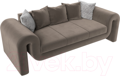 Диван Лига Диванов Волна (велюр коричневый/подушки 3 велюр коричневый/2 велюр серый с узором)