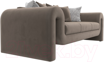 Диван Лига Диванов Волна (велюр коричневый/подушки 3 велюр коричневый/2 велюр серый с узором)