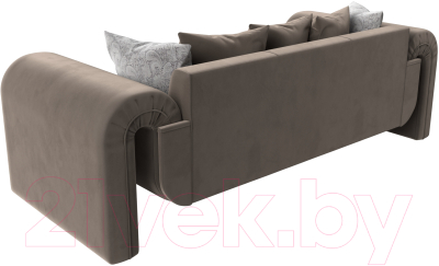 Диван Лига Диванов Волна (велюр коричневый/подушки 3 велюр коричневый/2 велюр серый с узором)