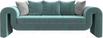 Диван Лига Диванов Волна (велюр бирюзовый/подушки 3 велюр бирюзовый/2 велюр серый с узором)