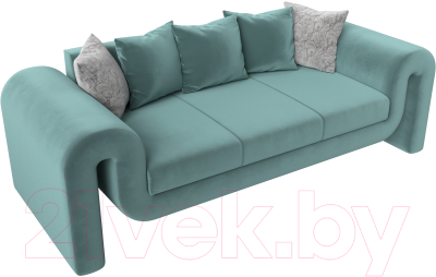 Диван Лига Диванов Волна (велюр бирюзовый/подушки 3 велюр бирюзовый/2 велюр серый с узором)