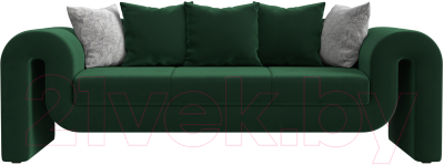 Диван Лига Диванов Волна (велюр зеленый/подушки 3 велюр зеленый/2 велюр серый с узором)