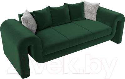 Диван Лига Диванов Волна (велюр зеленый/подушки 3 велюр зеленый/2 велюр серый с узором)