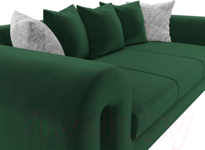 Диван Лига Диванов Волна (велюр зеленый/подушки 3 велюр зеленый/2 велюр серый с узором)