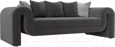 Диван Лига Диванов Волна (велюр серый/подушки 3 велюр серый/2 велюр серый с узором) - фото