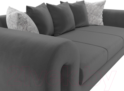 Диван Лига Диванов Волна (велюр серый/подушки 3 велюр серый/2 велюр серый с узором)