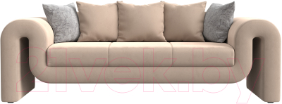 Диван Лига Диванов Волна (полностью велюр бежевый/подушки 3 велюр бежевый/2 велюр серый с узором)