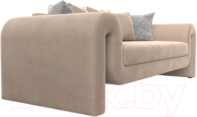 Диван Лига Диванов Волна (полностью велюр бежевый/подушки 3 велюр бежевый/2 велюр серый с узором)