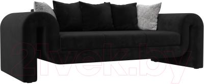 Диван Лига Диванов Волна (полностью велюр черный/подушки 3 велюр черный/2 велюр серый с узором) - фото