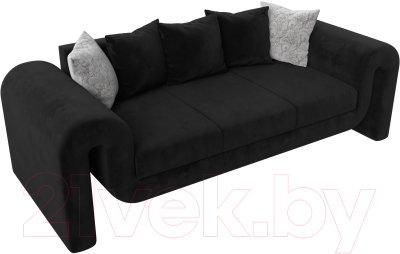 Диван Лига Диванов Волна (полностью велюр черный/подушки 3 велюр черный/2 велюр серый с узором)