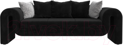 Диван Лига Диванов Волна (полностью велюр черный/подушки 3 велюр черный/2 велюр серый с узором)
