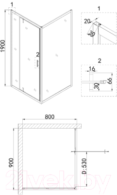Душевой уголок Niagara 90x80 NG-83-9AB-A80B