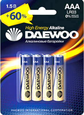 Комплект батареек Daewoo LR03 BL-4 High Energy Alkaline - фото