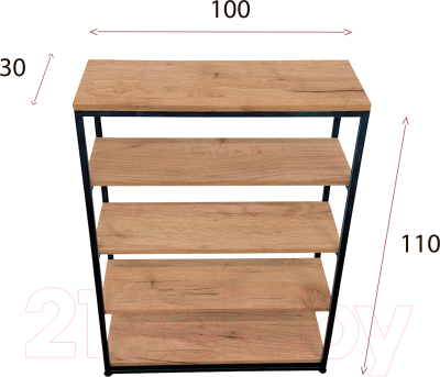 Стеллаж Millwood Лофт CH-5 100x30x110 (дуб золотой Craft/металл черный)