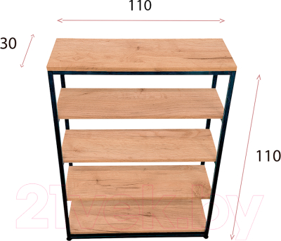 Стеллаж Millwood Лофт CH-5 110x30x110 (дуб золотой Craft/металл черный)
