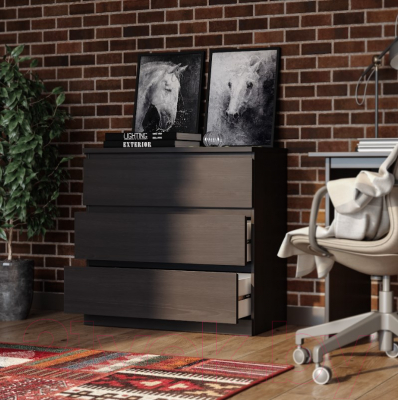 Комод Mio Tesoro Варма 3 (шпон ясень, черный)