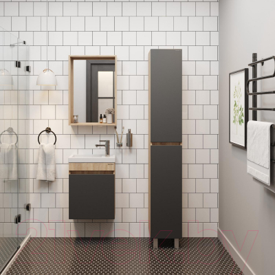 Шкаф-пенал для ванной Onika Милтон 30 / 403078 (серый/дуб сонома)