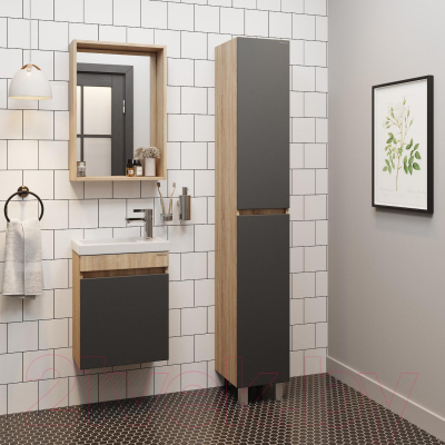 Шкаф-пенал для ванной Onika Милтон 30 / 403078 (серый/дуб сонома)